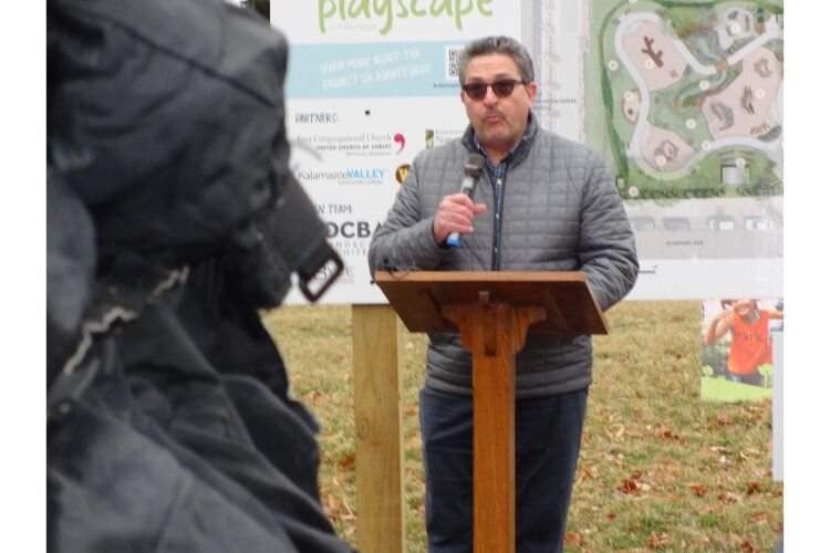 Howard Tejchma, moderater First Congregational Church, at the Playscape groundbreaking.