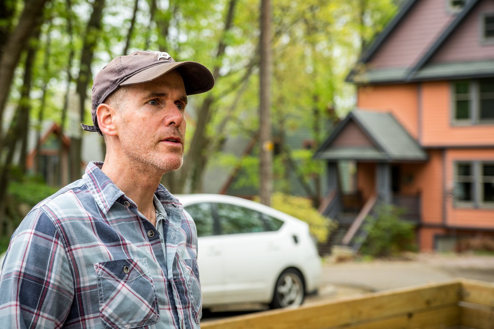 Matt Gross built the house where he lives in the neighborhood. and the house he built.