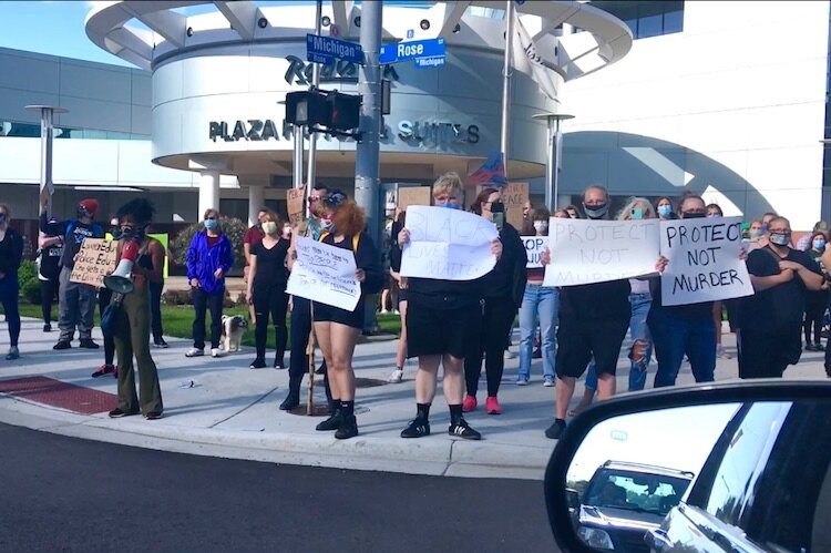The scene of peaceful protests in Kalamazoo.
