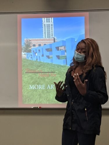 Robynique Patton, senior at Pennfield High School, whose presentation focused on the need for more public art in Battle Creek.