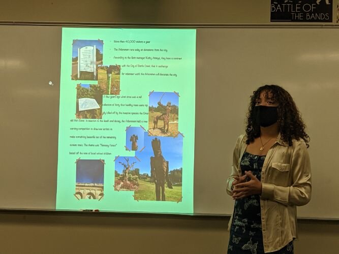 Natalie Garcia, a senior at Olivet High School, whose presentation focused on Leila Arboretum.