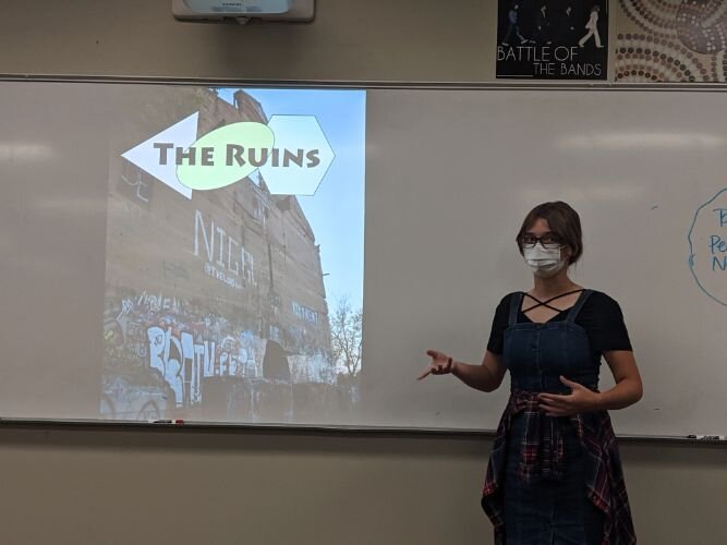 Destini Bundy, senior at Bellevue Community Schools, whose presentation focused on The Ruins in Bellevue.