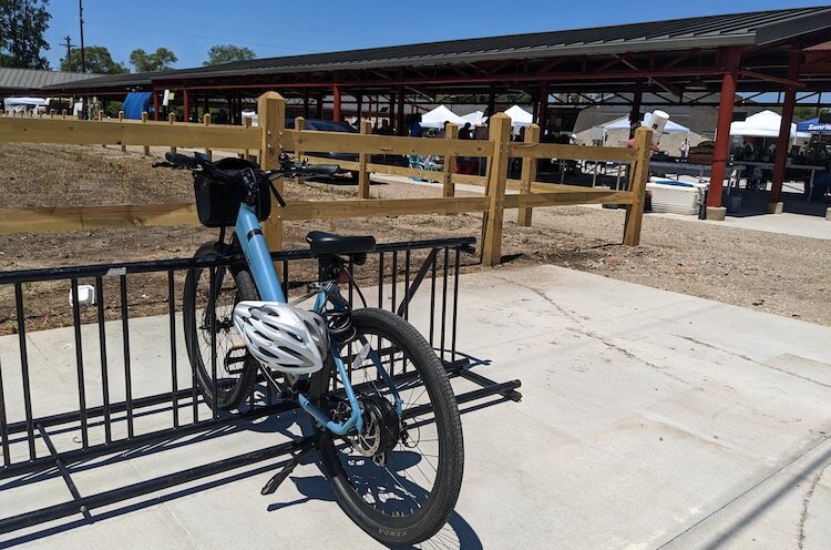 Nathan Browning's e-bike at the Kalamazoo Farmers Market. "I realized there's so many places Close to me, especially with an electric bike. There's no excuse."