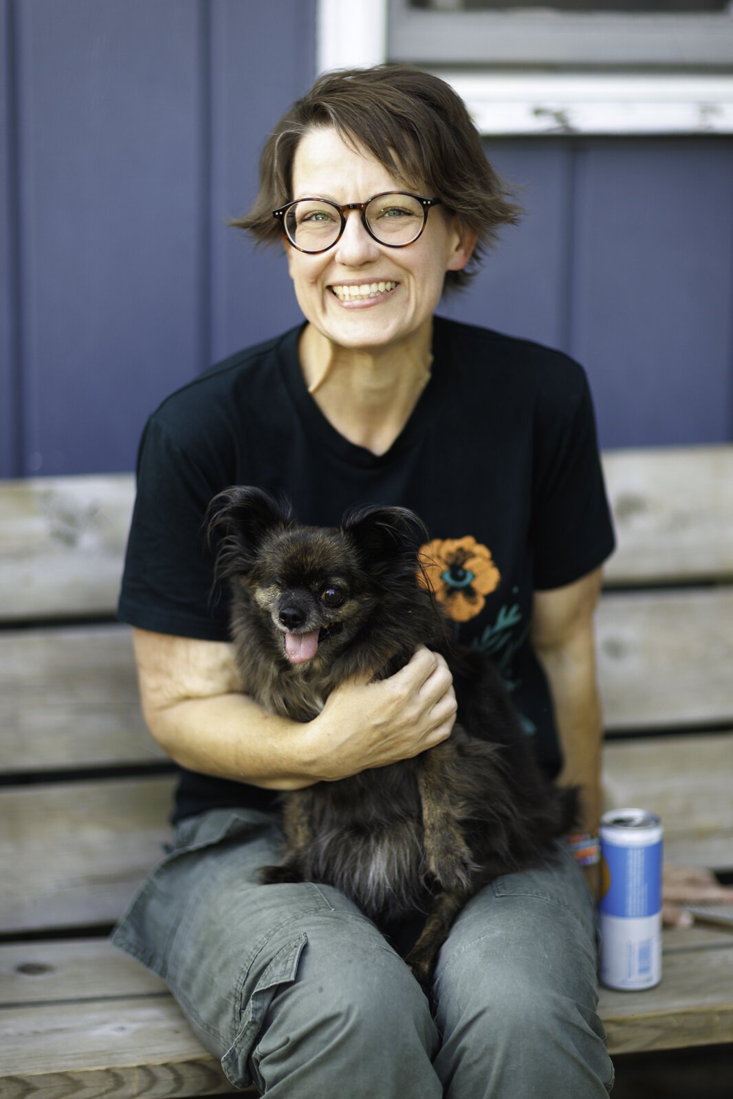 Jessica Lewis, with "Simba the Toothless Wonder." "I listen to musical theatre... folky and alternative" music, she says, but she's never been made to feel like "an outsider" at the metal/punk shows. "They make everybody feel welcome."