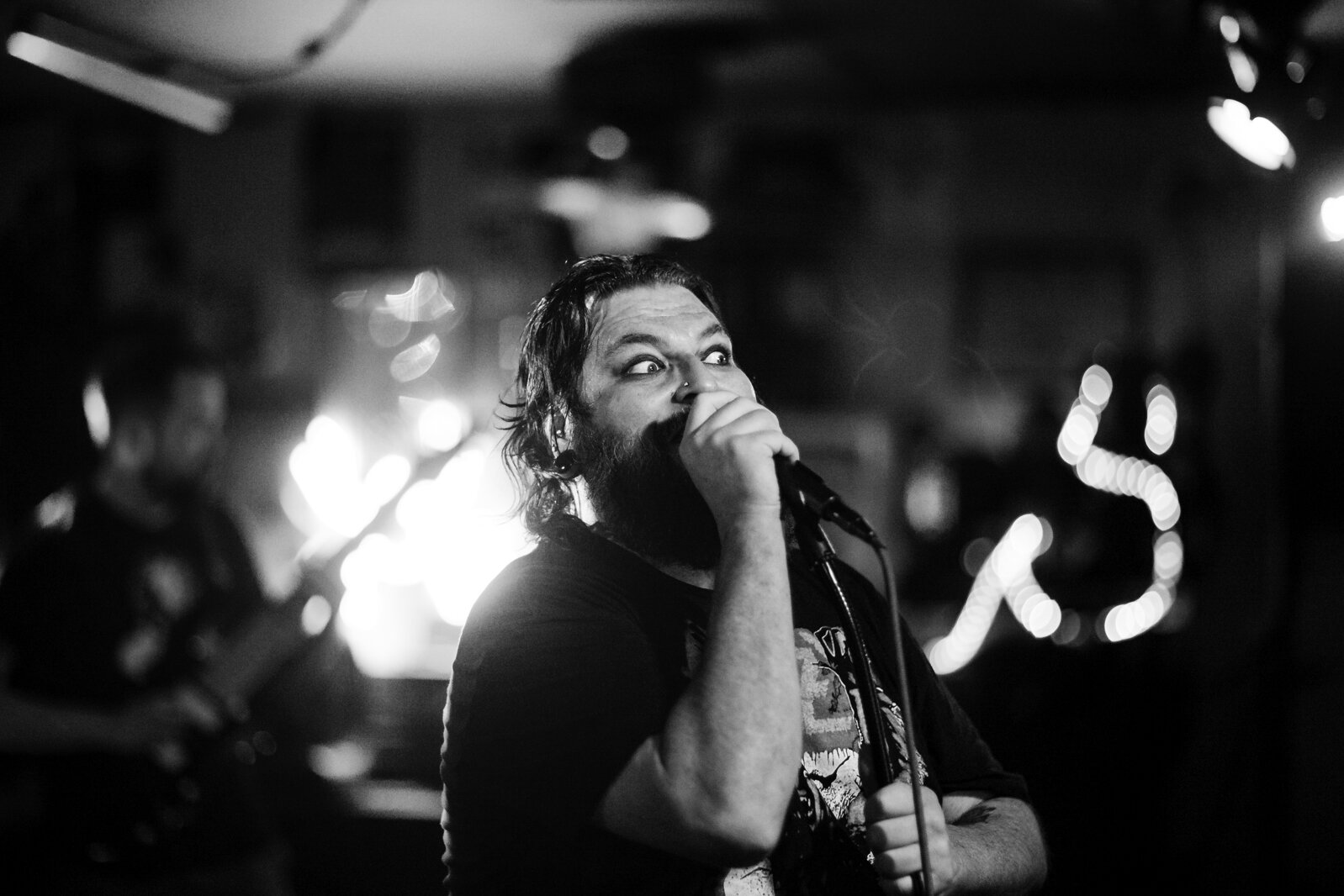 Kalamazoo's Drink Their Blood was the first band in a long night of brutal metal-based sounds. Ben Boggs played haunting ominous sax, and sang/roared tormented vocals.
