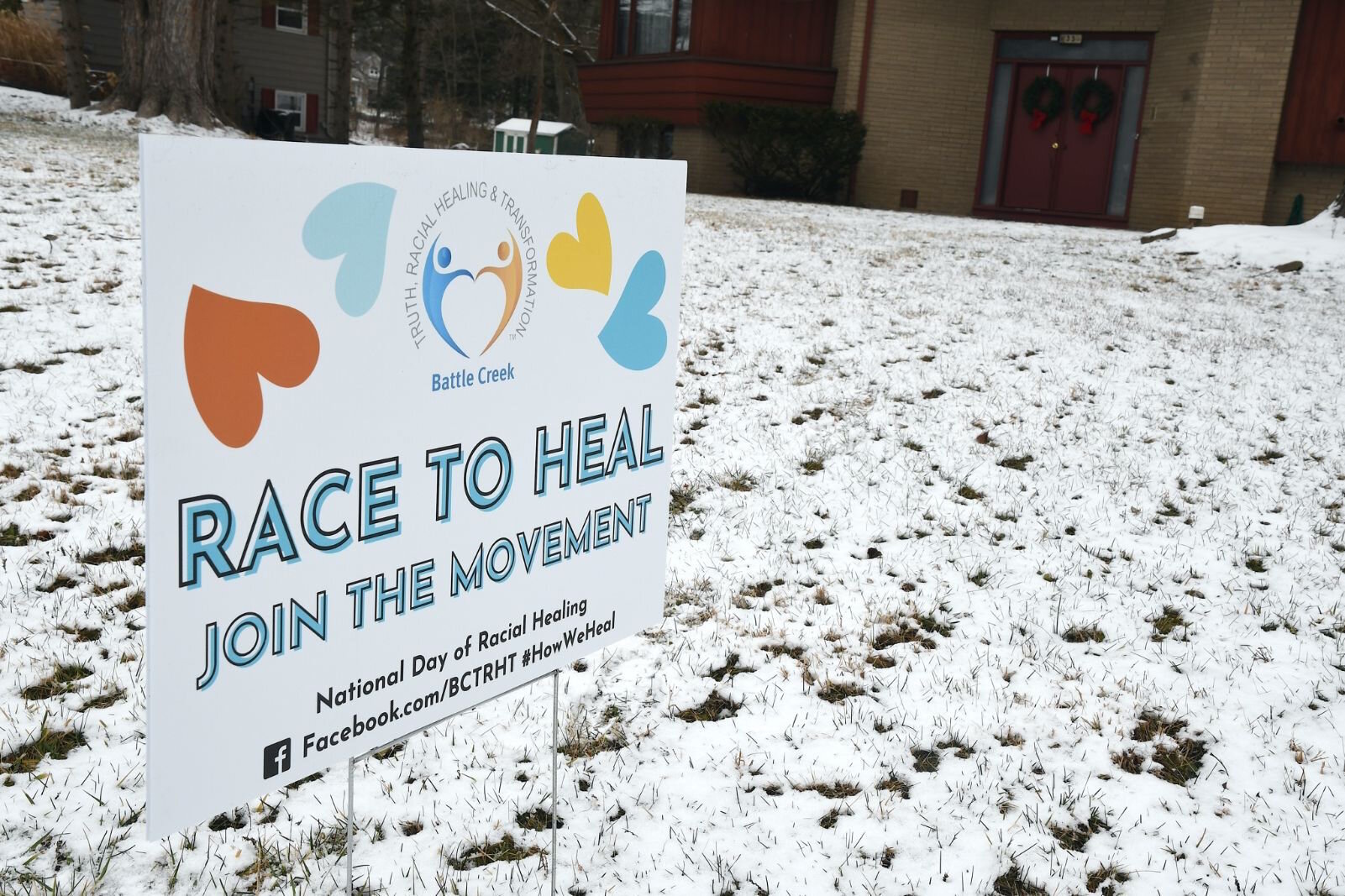 Racial healing sign on Christy Road in Battle Creek’s Lakeview School District.
