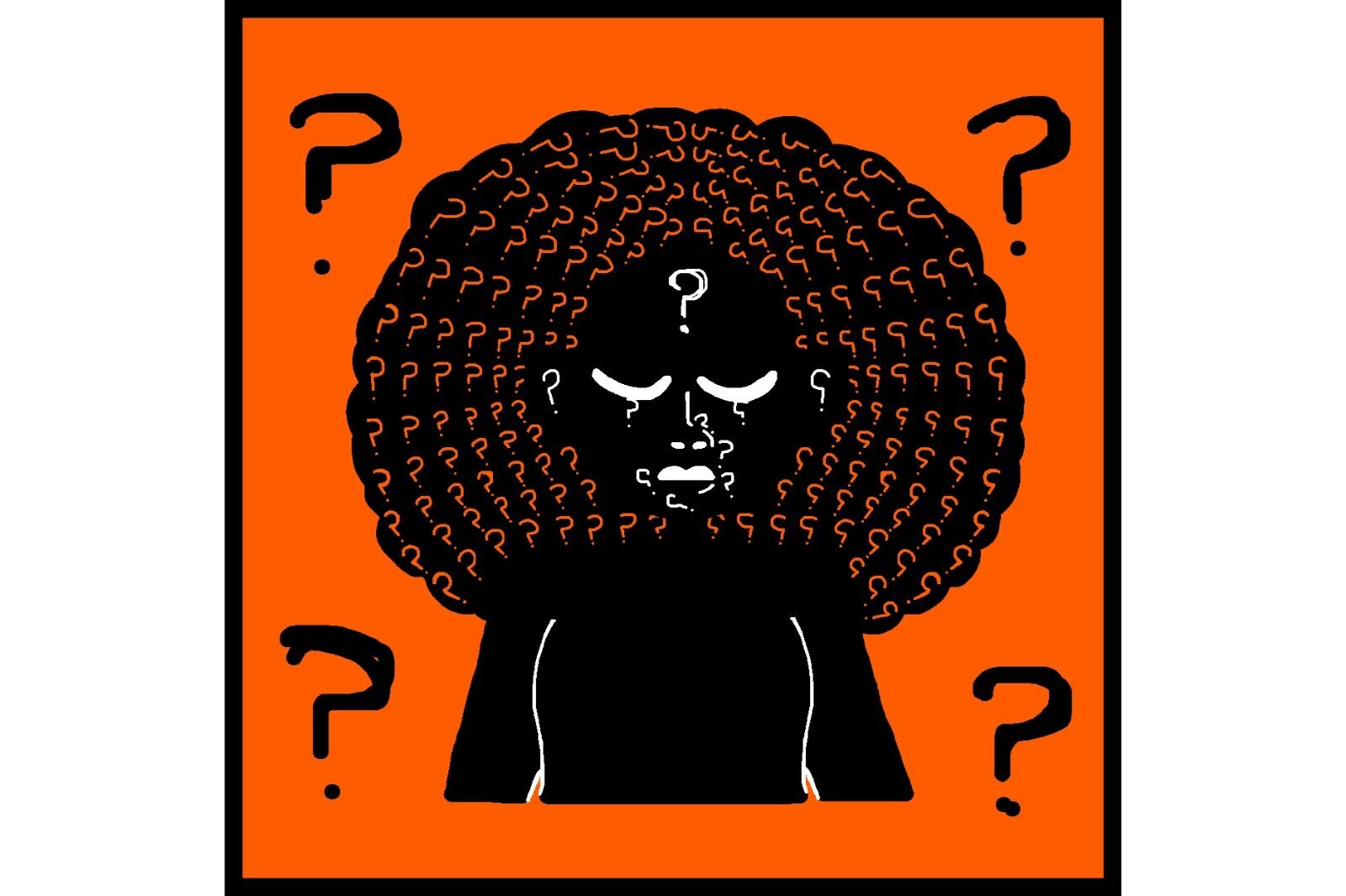 Racial Bias: An African American with a question mark afro as well as in other places, with the question marks representing poor representation of black people.