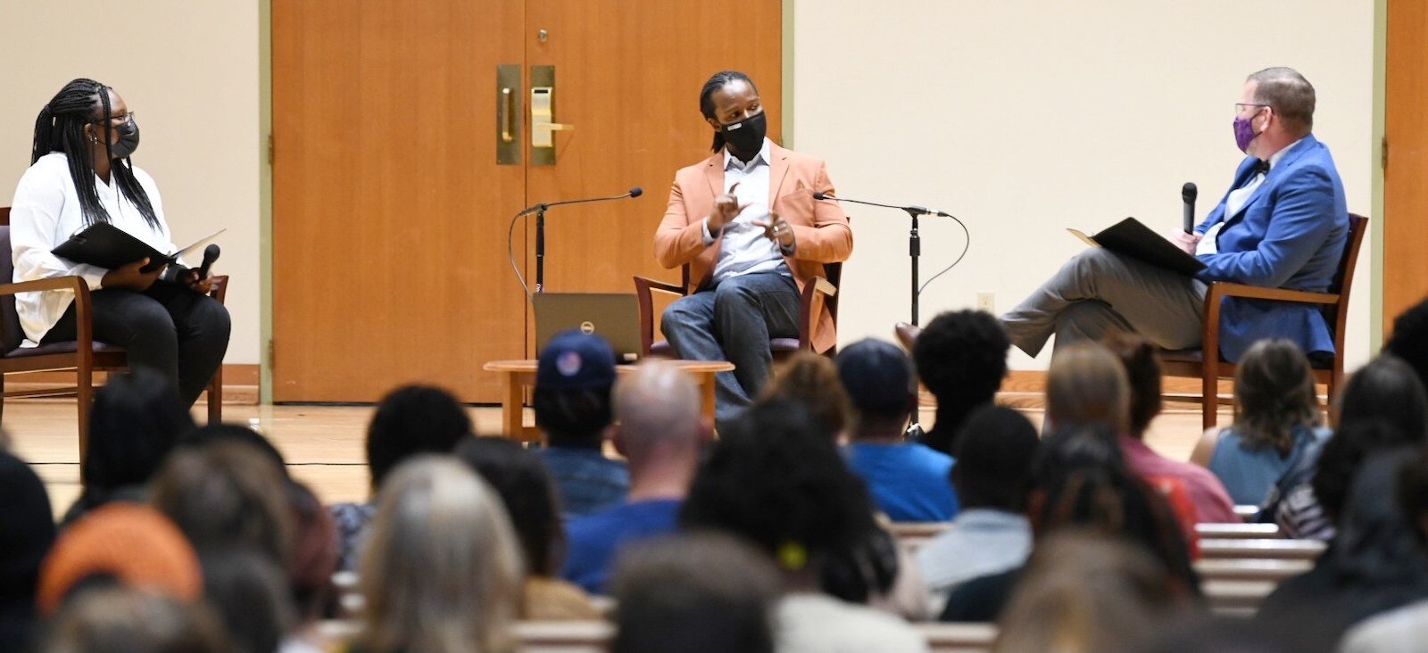 Akaiia Ridley, Ibram X. Kendi, and Albion College President Matthew Johnson. 