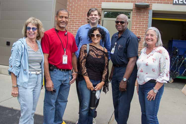 From left, Janis Clark, Volunteer, Rand W, FHC staff, Adam Strong-Morse, FTF Logistics, Jodi Michaels, Co-Founder of Feed the Fight, James B., FHC staff, Jennie Ko.