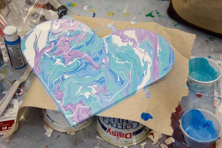 A multi-colored heart created during art therapy class.