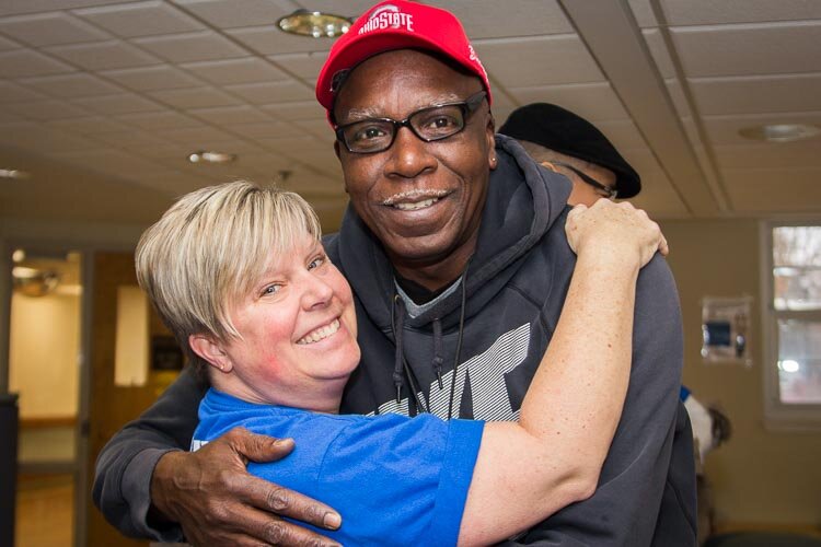 There were lots of human hugs when volunteers in the Hug Ambassadors Program recently offered hugs to veterans at the VA in Battle Creek.