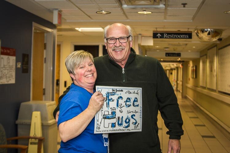 There were lots of human hugs when volunteers in the Hug Ambassadors Program recently offered hugs to veterans at the VA in Battle Creek.