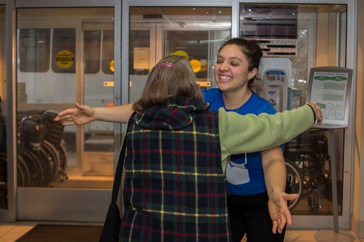 There were lots of human hugs when volunteers in the Hug Ambassadors Program recently offered hugs to veterans at the VA in Battle Creek.