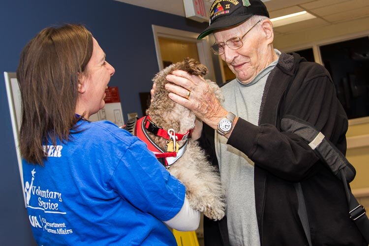 There were lots of human hugs when volunteers in the Hug Ambassadors Program recently offered hugs to veterans at the VA in Battle Creek.