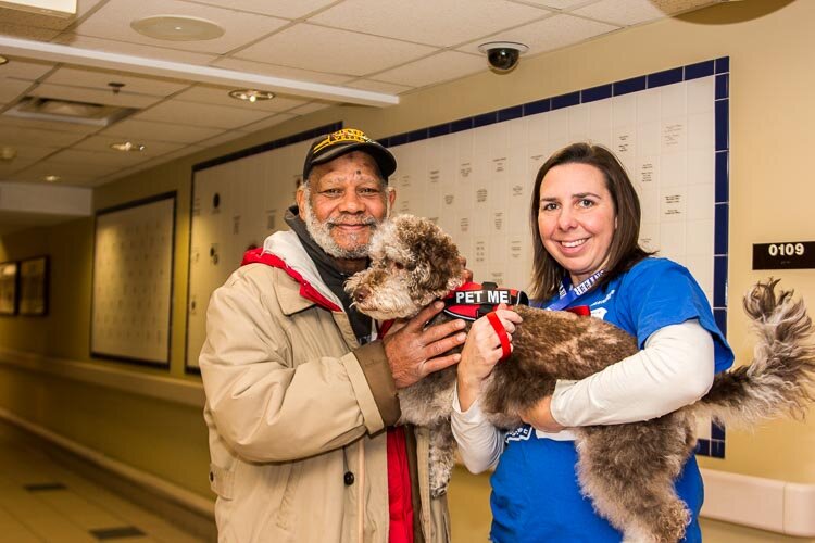 There were lots of human hugs when volunteers in the Hug Ambassadors Program recently offered hugs to veterans at the VA in Battle Creek.