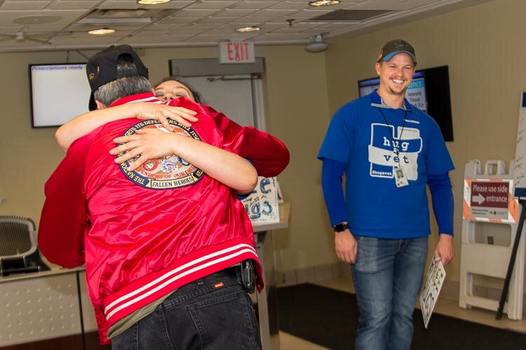 There were lots of human hugs when volunteers in the Hug Ambassadors Program recently offered hugs to veterans at the VA in Battle Creek.