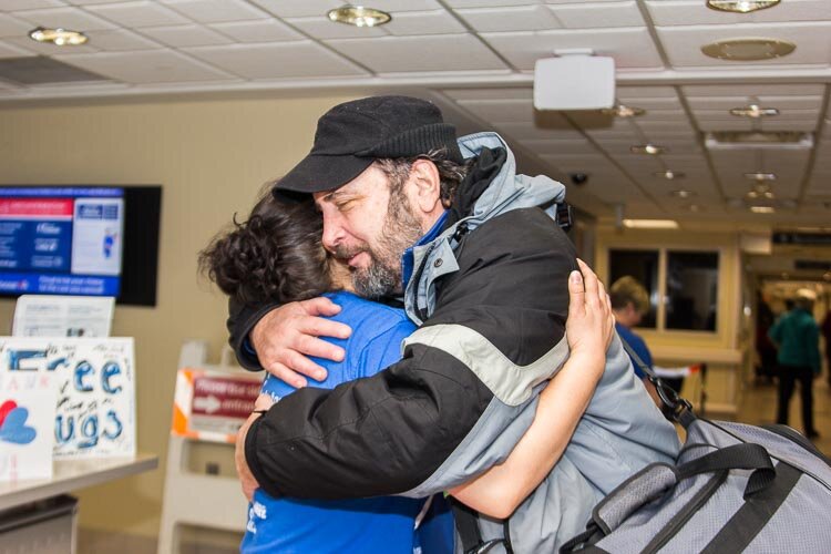 There were lots of human hugs when volunteers in the Hug Ambassadors Program recently offered hugs to veterans at the VA in Battle Creek.