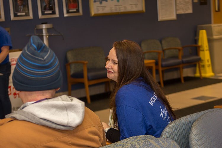 There were lots of human hugs when volunteers in the Hug Ambassadors Program recently offered hugs to veterans at the VA in Battle Creek.