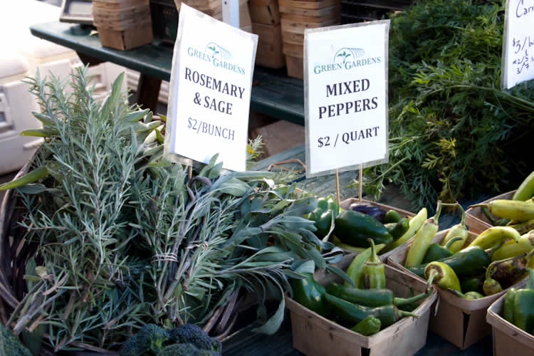 Trent's herbs and vegetables for sale photo by Susan Andress