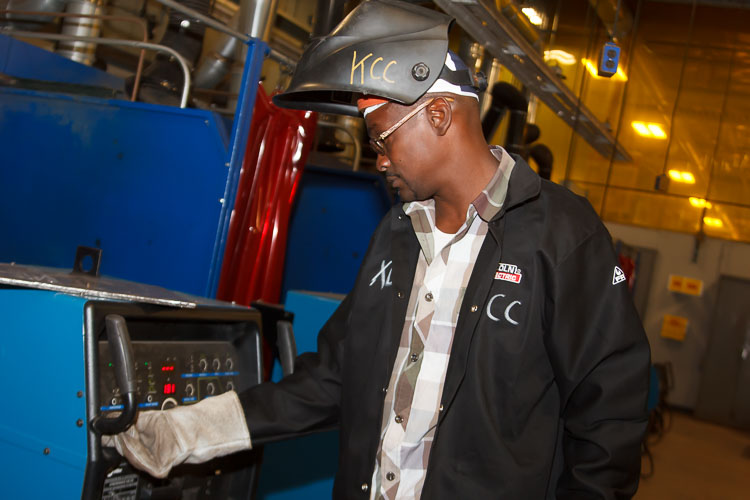 Terry Clark is learning to be a certified welder at Kellogg Community College's Regional Manufacturing Technology Center through the Families Forward Program.