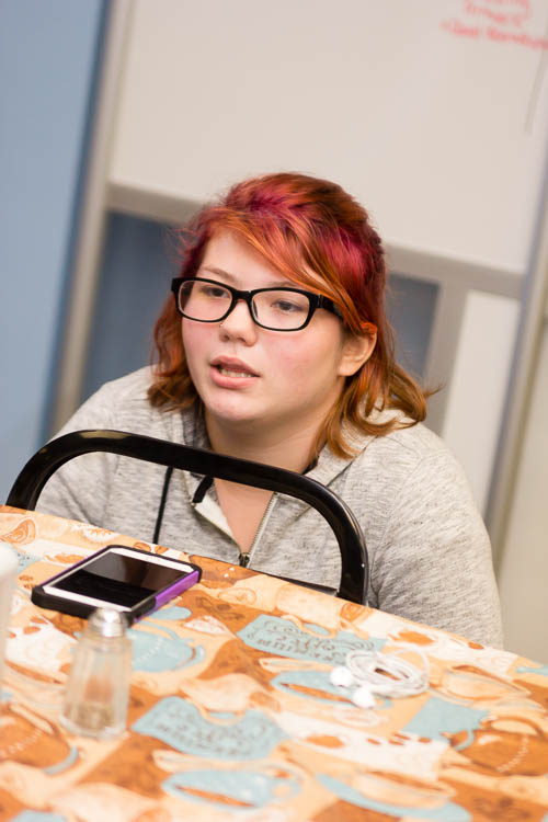 Sam Marcotte, a Calling All Youth Member, at a gathering to prepare for a forum to talk to state legislators.