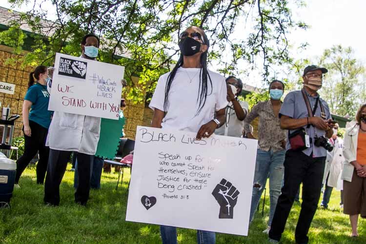 More than 100 staff at Family Health Center gathered to take a knee for 8 minutes and 46 second in honor of George Floyd and to promote racial justice and equity. 