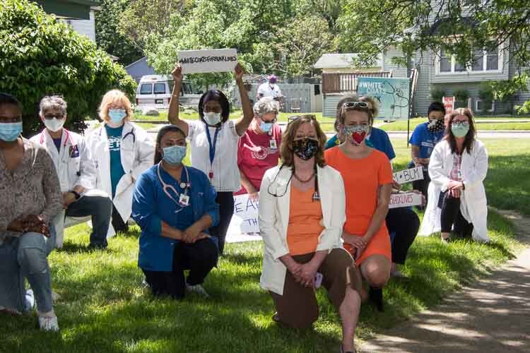 More than 100 staff at Family Health Center gathered to take a knee for 8 minutes and 46 second in honor of George Floyd and to promote racial justice and equity. 