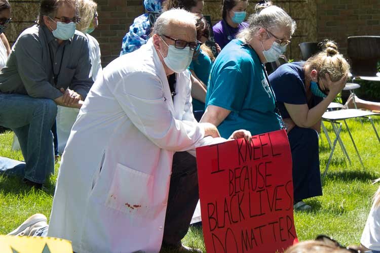 More than 100 staff at Family Health Center gathered to take a knee for 8 minutes and 46 second in honor of George Floyd and to promote racial justice and equity. 