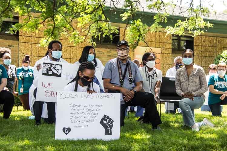 More than 100 staff at Family Health Center gathered to take a knee for 8 minutes and 46 second in honor of George Floyd and to promote racial justice and equity. 