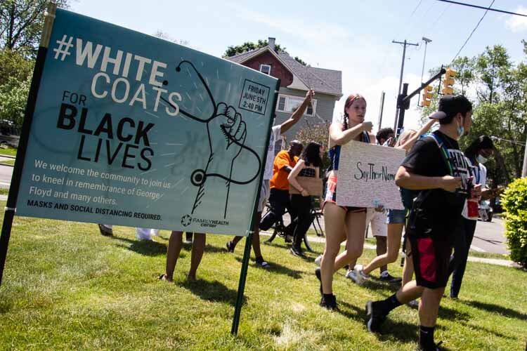 More than 100 staff at Family Health Center gathered to take a knee for 8 minutes and 46 second in honor of George Floyd and to promote racial justice and equity. 