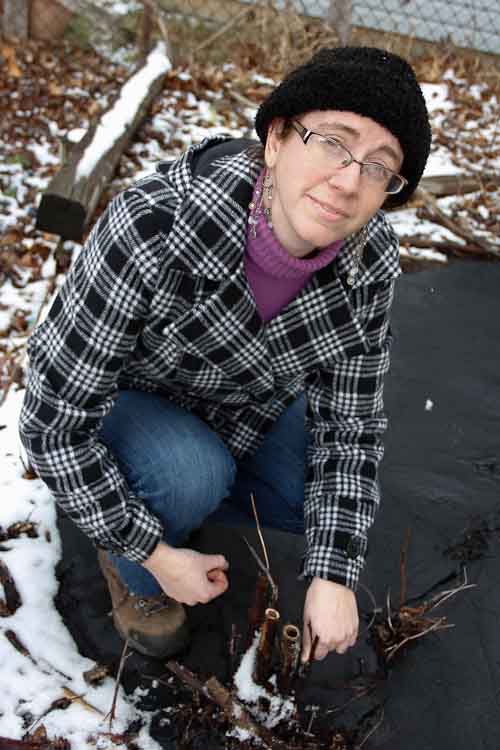 Hannah with damaged pavement