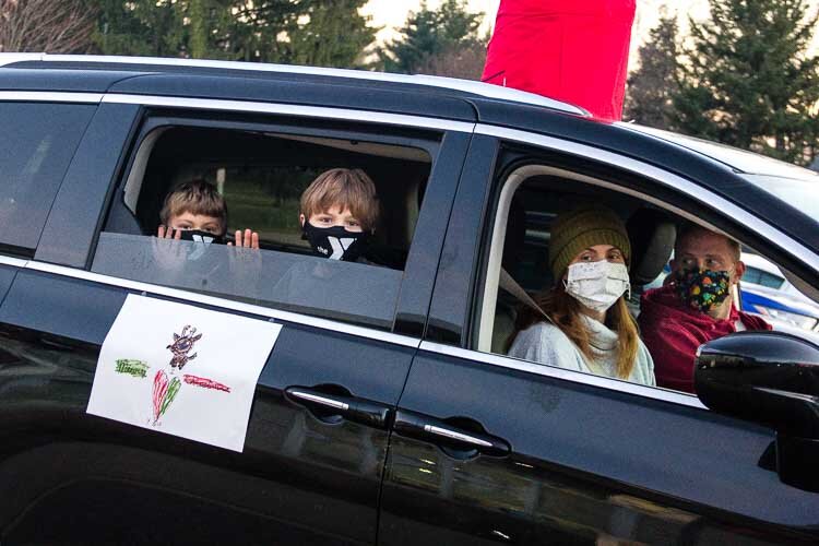 King-Westwood Elementary School families were being encouraged to decorate their vehicles with a winter or holiday theme.