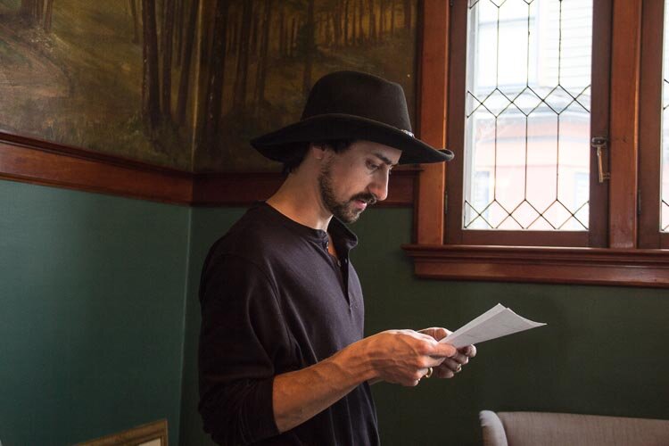 David Engerer gets advice from his father about how to restore historical homes. Here he reads from a historical document about the house.