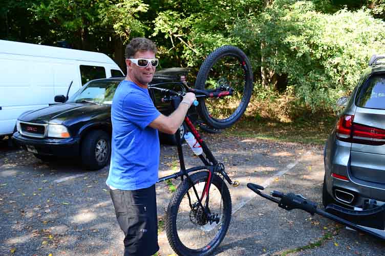 Mountain biker John Kittredge prepares to ride the new Mapel Hill trail.