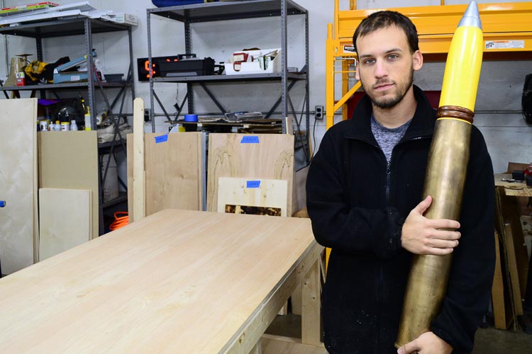 Maker Chris Czarnik and his WWII flack shell replica created for the Air Zoo.