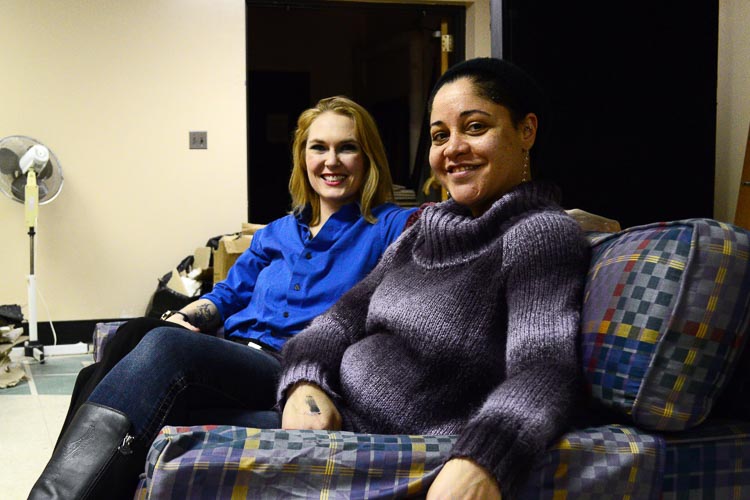 From left, Laura Henderson, Queer Theatre Kalamazoo founder/executive producer; Jen Hebben, ”Mama’s Girls” director. Photo by Mark Wedel