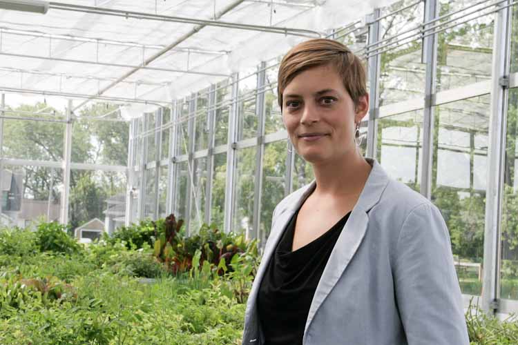 Rachel Bair in the green house