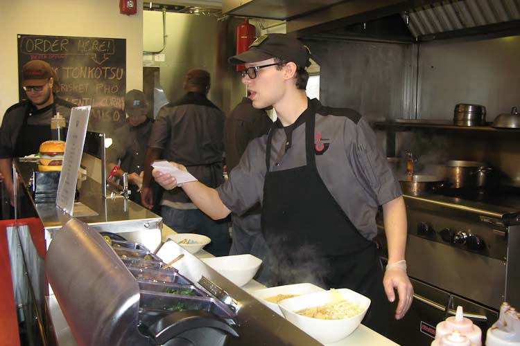 Kitchen action at Umami Ramen