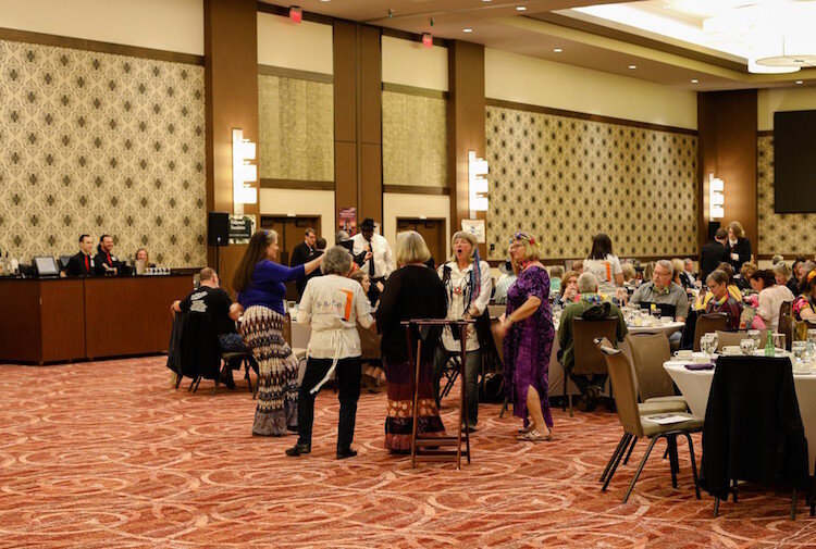 Attendees at last year's Celebrity Server Dinner engage in conversation.  The dinner is a signature fundraiser for S.A.F.E. Place which had to be cancelled this year because of restrictions resulting from the Coronavirus.