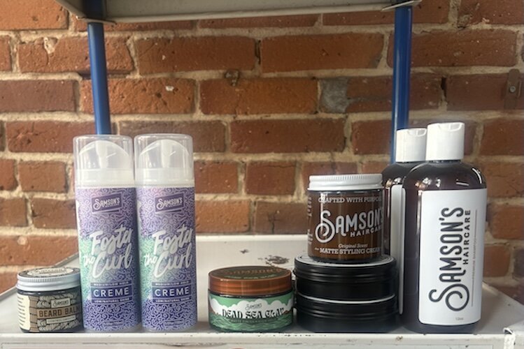A collection of Samson's hair care products.