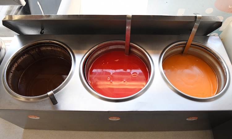 Chocolate, strawberry, and butterscotch dips.