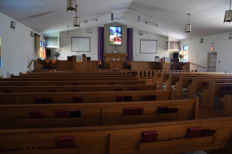 The sanctuary at the Trinity Neighborhood Center is used by two churches for worship on Sundays