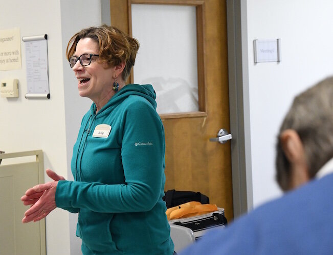 Julie Kaminski leads a Senior Health Partners exercise class at the Trinity Neighborhood Center .