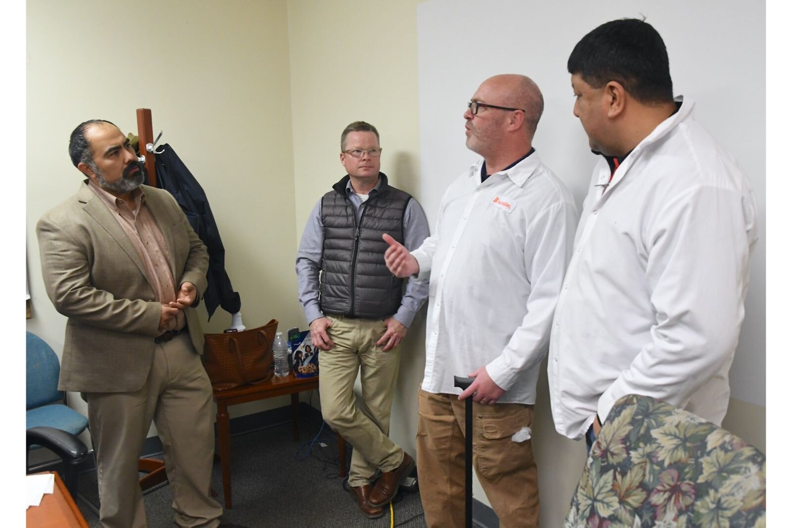 Pictured at Snackwerks ENL course graduation are from left, Jose Luis Orozco of VOCES, John Hart of the City of Battle Creek, Brandon Hultink of Snackwerks, and Miguel Flores of Illinois-based Go Raw.