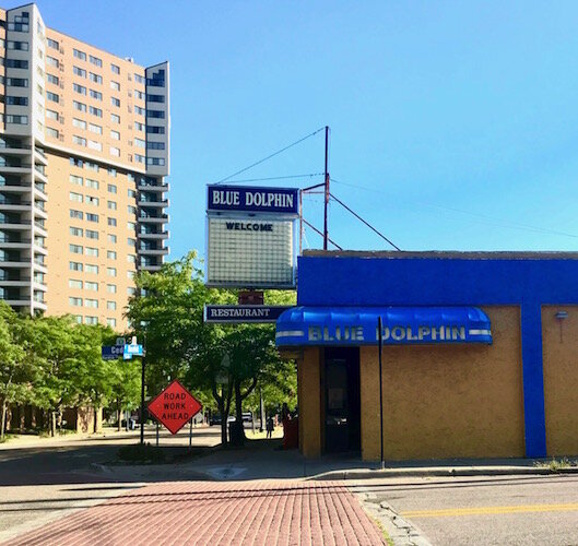 The Blue Dolphin Restaurant, owned by Steve Stamos, sits at 502 S. Kalamazoo Mall, the southern end of Kalamazoo's planned Social District. Of entertainment during this age of the coronavirus, “he says, It’s about being able to walk around outside."