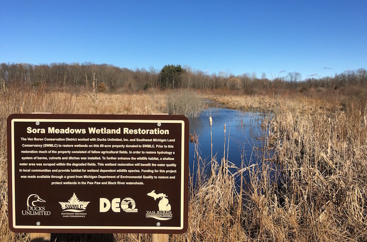 The Sora Meadows Preserve Restoration sign