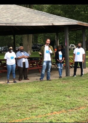 At the groundbreaking for the splash pad at Claude Evans Park.