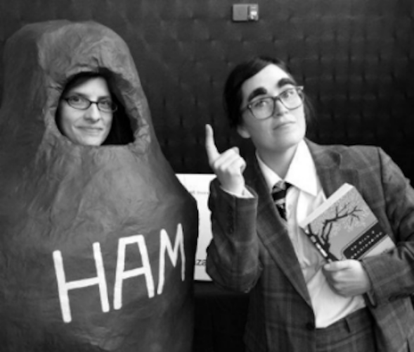 RAWK Cofounders Anne Hensley and Emily Kastner get goofy for reading and writing.