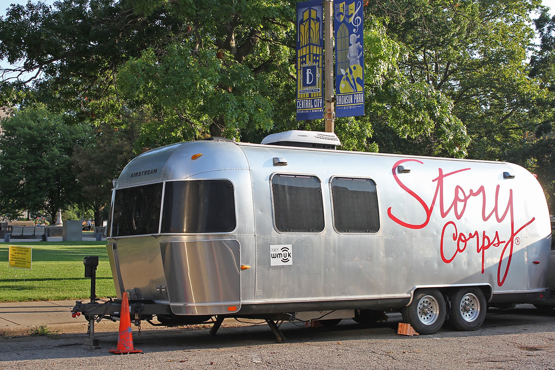 The StoryCorps mobile studio was parked by Bronson Park on July 5. Immediately a break- in occurred overnight but recording sessions were arranged in the downtown Kalamazoo Public Library.