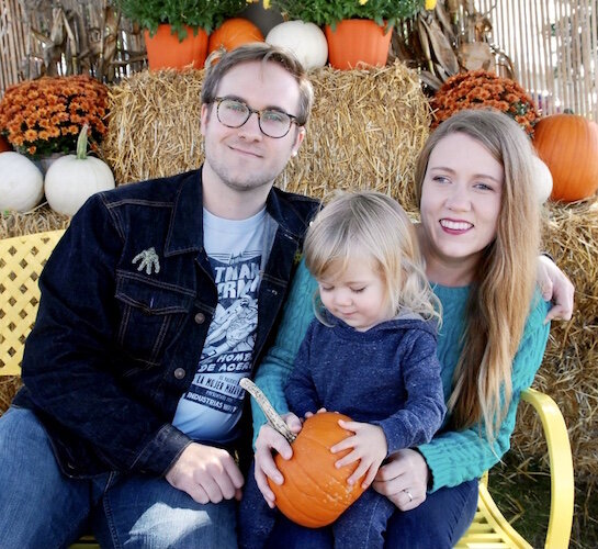 Justin and Staci Gibson, shown in this October 2018 photo with their young son Gus, wanted to live in an older house and be somewhere they could walk to places of interest and events. They think they've found that place in the Stuart Neighborhood.